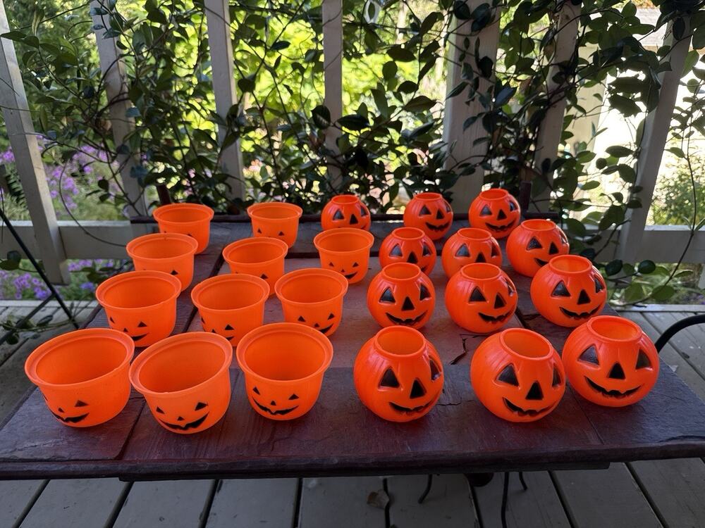 Vintage Halloween Plastic Jack O Lantern Candy Nut Cups Lot of 23 Pumpkin Favors